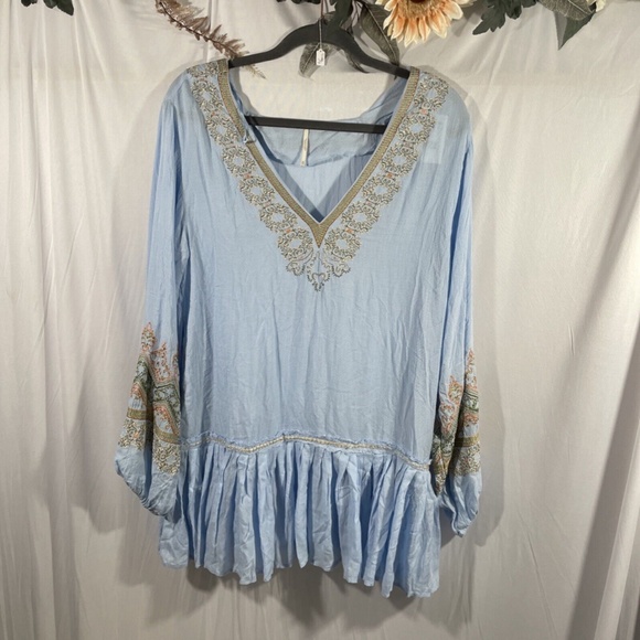 NWT $148‎ Free People [ XS ] Wild One Embroidered Mini Dress in Blue Skies - Picture 5 of 16